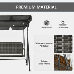 image-Outsunny 3-person Rattan Swing Chair, Hanging Bench w/ Stand, Adjustable Canopy