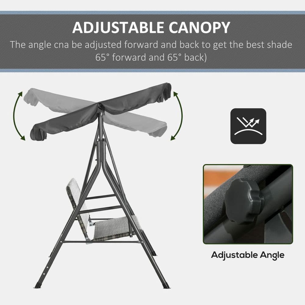 image-Outsunny 3-person Rattan Swing Chair, Hanging Bench w/ Stand, Adjustable Canopy