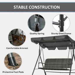 image-Outsunny 3-person Rattan Swing Chair, Hanging Bench w/ Stand, Adjustable Canopy
