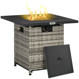 image-Outsunny Gas Fire Pit Table w/ Rain Cover, Mesh Lid & Lava Stone, 40,000 BTU