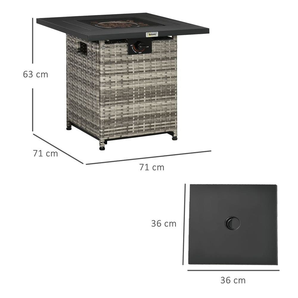image-Outsunny Gas Fire Pit Table w/ Rain Cover, Mesh Lid & Lava Stone, 40,000 BTU