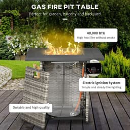 image-Outsunny Gas Fire Pit Table w/ Rain Cover, Mesh Lid & Lava Stone, 40,000 BTU