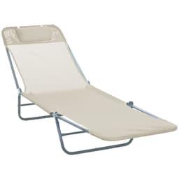 image-Outsunny Adjustable Sun Bed Garden Lounger Recliner Relaxing Camping Beige