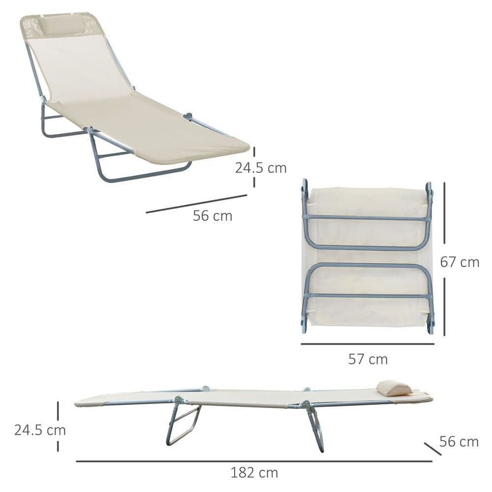 image-Outsunny Adjustable Sun Bed Garden Lounger Recliner Relaxing Camping Beige