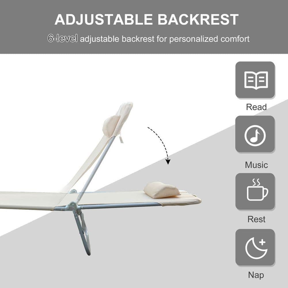 image-Outsunny Adjustable Sun Bed Garden Lounger Recliner Relaxing Camping Beige