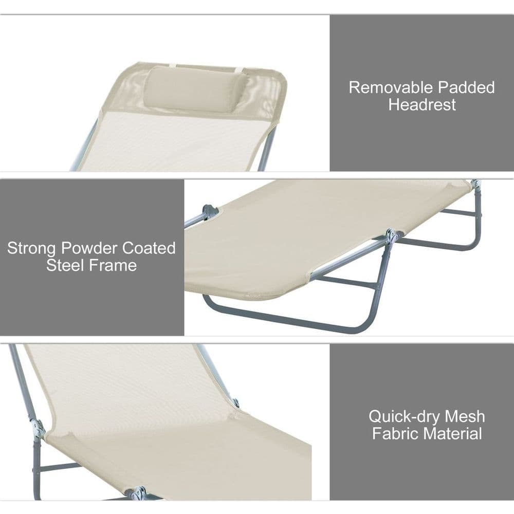 image-Outsunny Adjustable Sun Bed Garden Lounger Recliner Relaxing Camping Beige