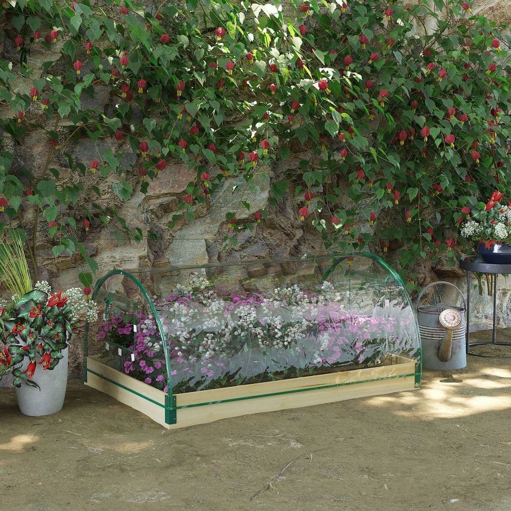 image-Outsunny Raised Garden Bed with Greenhouse Roll Up Windows 115 x 80 x 54 cm