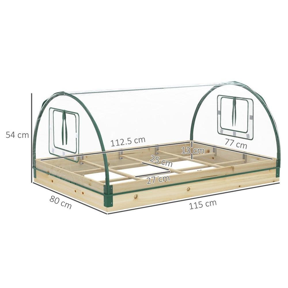 image-Outsunny Raised Garden Bed with Greenhouse Roll Up Windows 115 x 80 x 54 cm