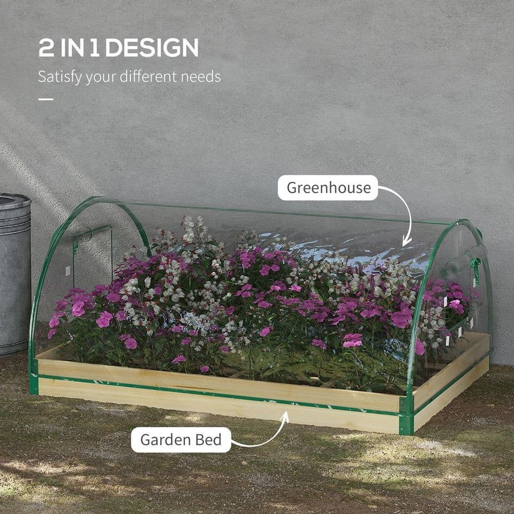 image-Outsunny Raised Garden Bed with Greenhouse Roll Up Windows 115 x 80 x 54 cm