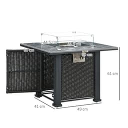 image-Outsunny Gas Fire Pit Table w/ Rain Cover, Windscreen & Glass Stone, 50,000 BTU