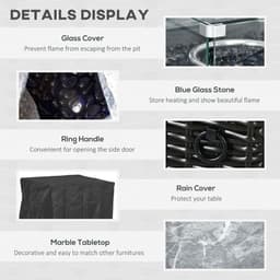 image-Outsunny Gas Fire Pit Table w/ Rain Cover, Windscreen & Glass Stone, 50,000 BTU
