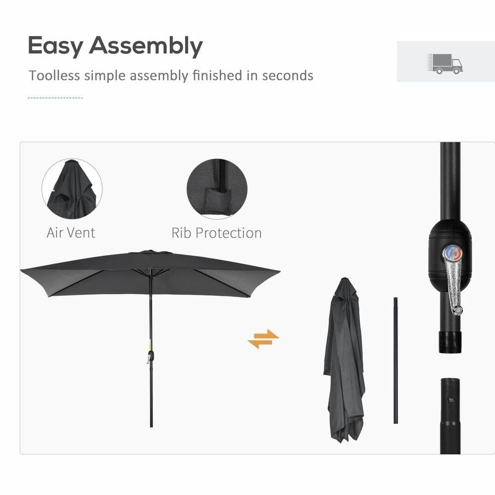 image-Outsunny 3x2m Patio Parasol Canopy Tilt Crank 6 Ribs Sun Shade Garden Black