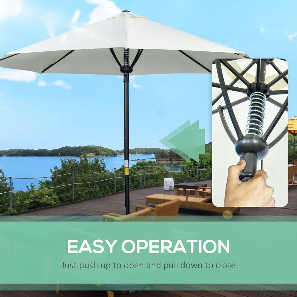 image-Outsunny Outdoor Market Table Parasol Umbrella Sun Shade with 8 Ribs, Cream