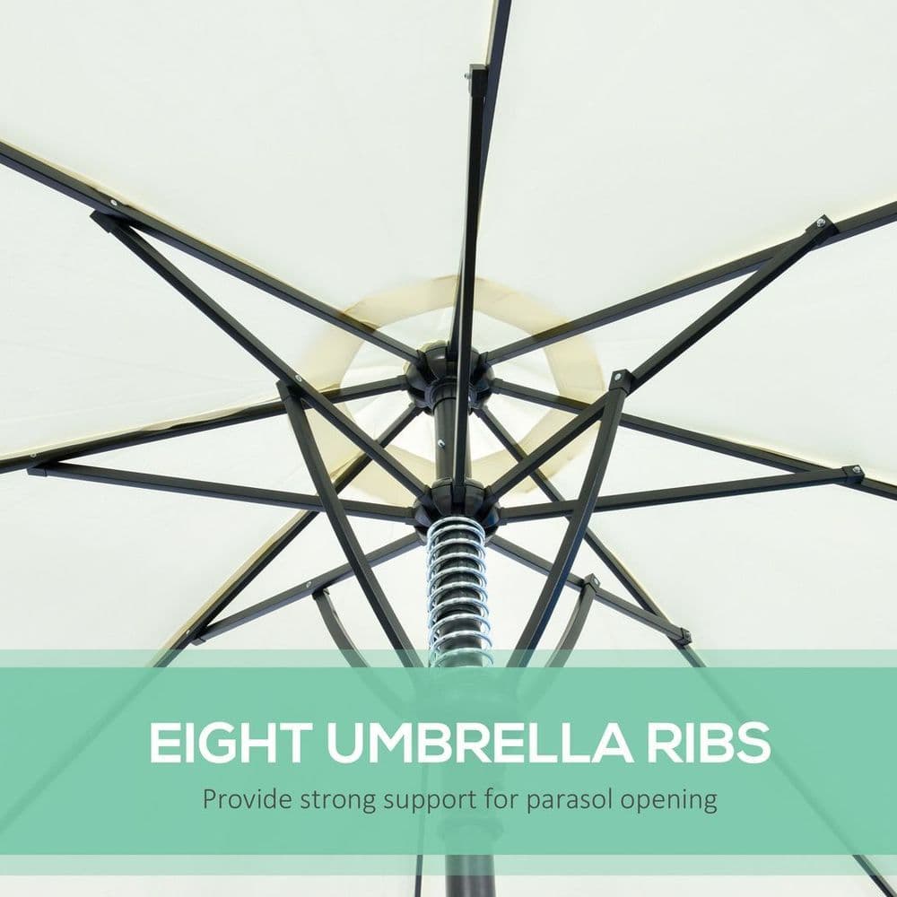 image-Outsunny Outdoor Market Table Parasol Umbrella Sun Shade with 8 Ribs, Cream