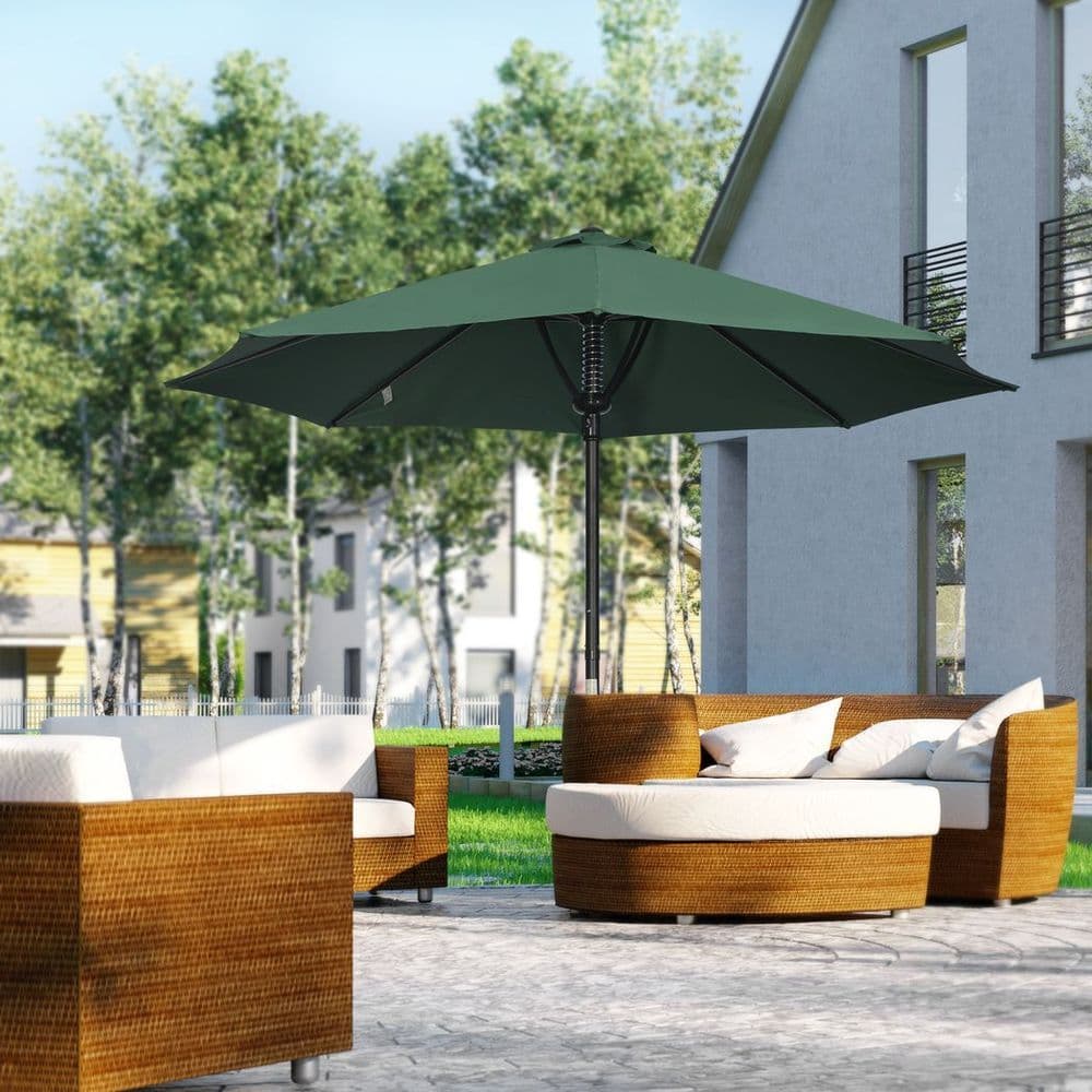 image-Outsunny Outdoor Market Table Parasol Umbrella Sun Shade with 8 Ribs, Green