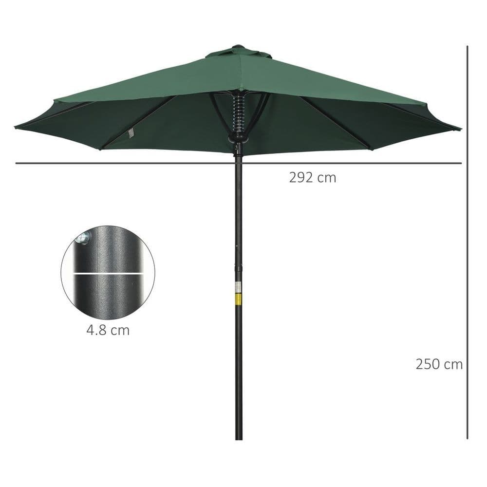 image-Outsunny Outdoor Market Table Parasol Umbrella Sun Shade with 8 Ribs, Green