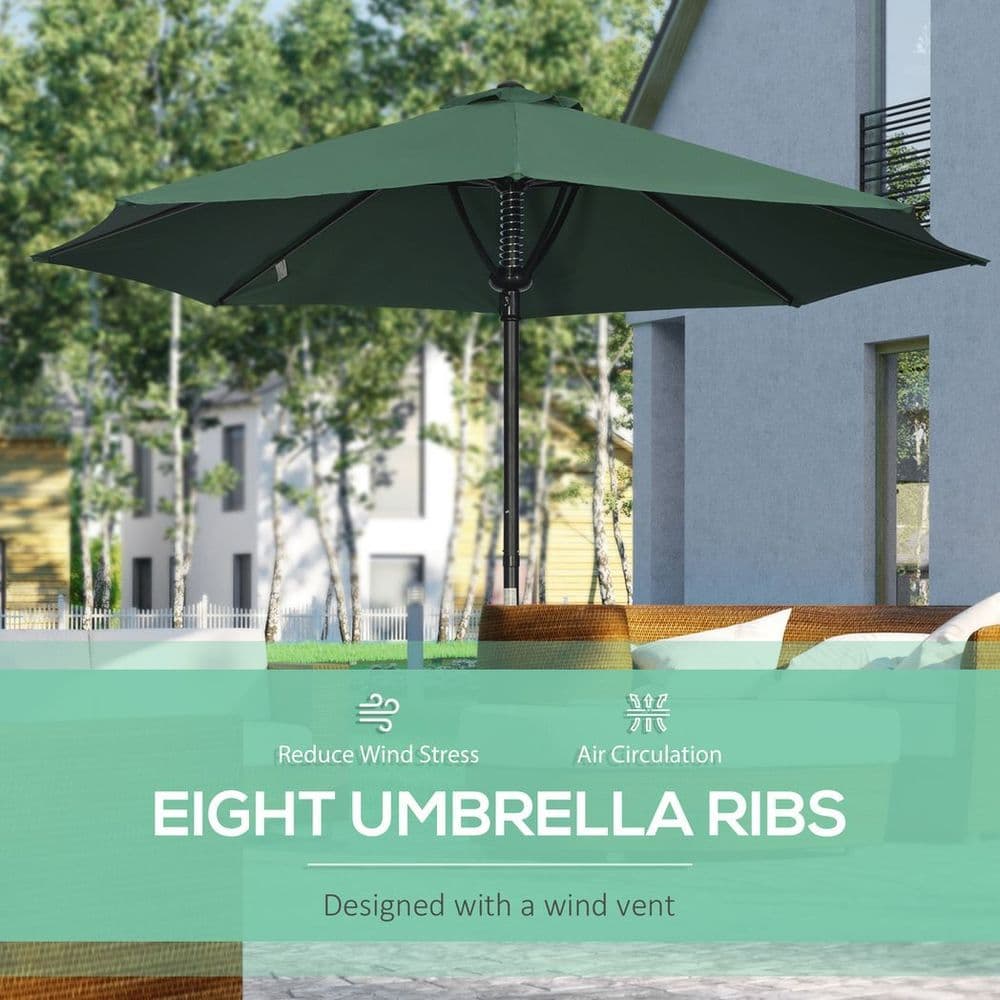 image-Outsunny Outdoor Market Table Parasol Umbrella Sun Shade with 8 Ribs, Green