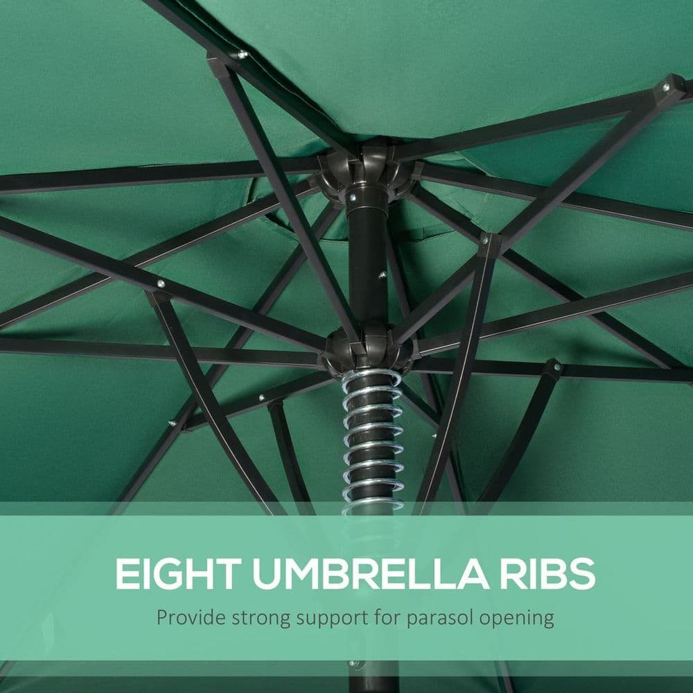 image-Outsunny Outdoor Market Table Parasol Umbrella Sun Shade with 8 Ribs, Green