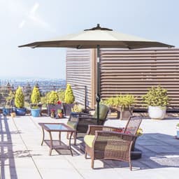 image-Outsunny 2.7m Garden Parasol Umbrella with 8 Metal Ribs, Tilt and Crank, Coffee