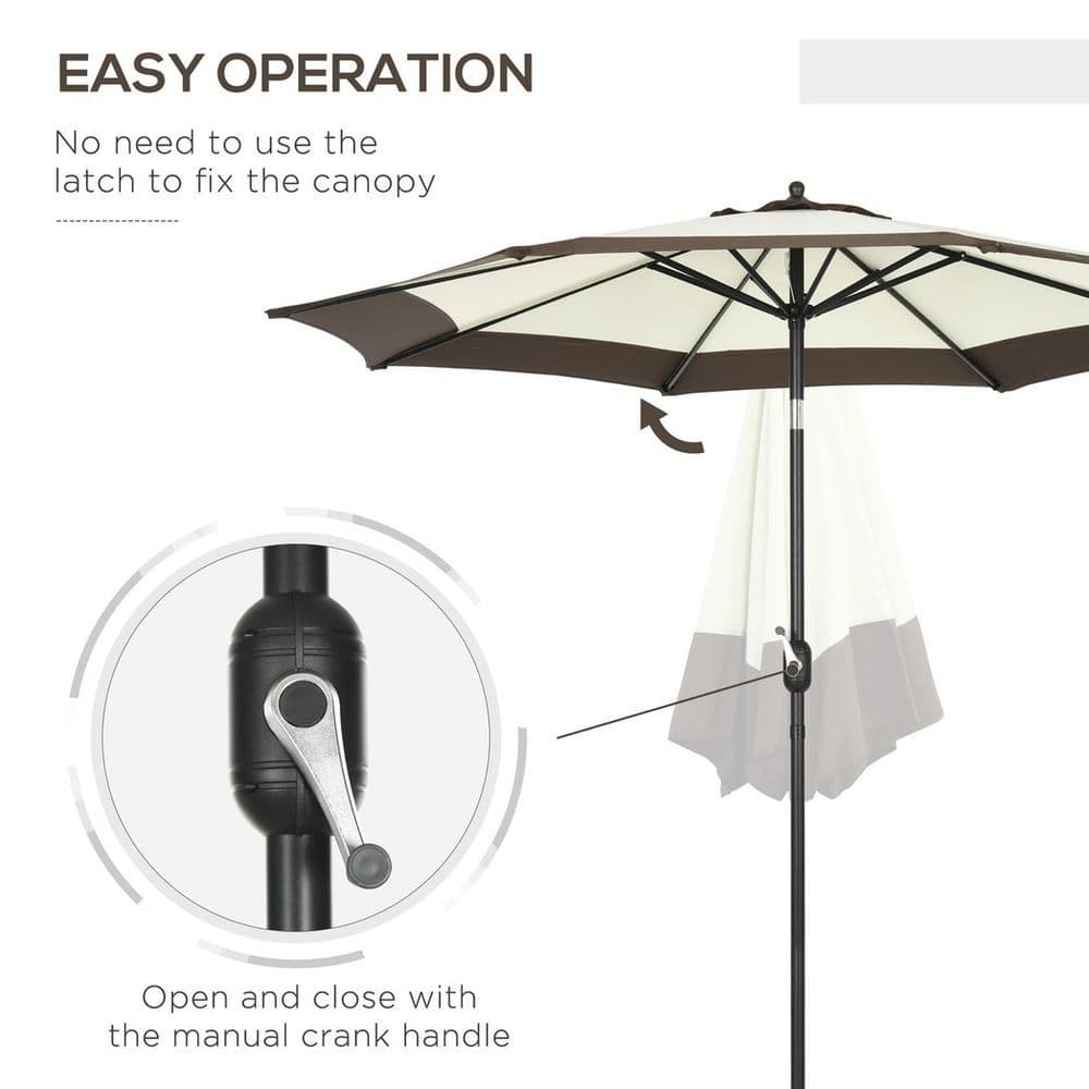image-Outsunny 2.7m Garden Parasol Umbrella with 8 Metal Ribs, Tilt and Crank, Coffee