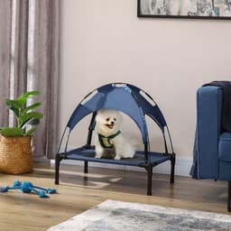 image-PawHut 61cm Elevated Dog Bed Cooling Raised Pet Cot UV Protection Canopy Blue
