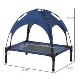 image-PawHut 61cm Elevated Dog Bed Cooling Raised Pet Cot UV Protection Canopy Blue