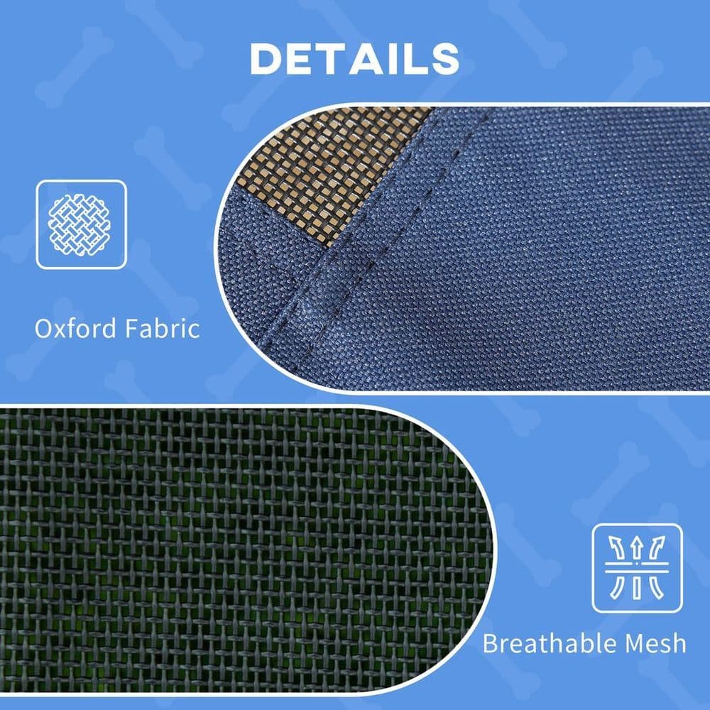 image-PawHut 61cm Elevated Dog Bed Cooling Raised Pet Cot UV Protection Canopy Blue