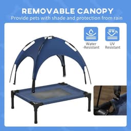 image-PawHut 61cm Elevated Dog Bed Cooling Raised Pet Cot UV Protection Canopy Blue