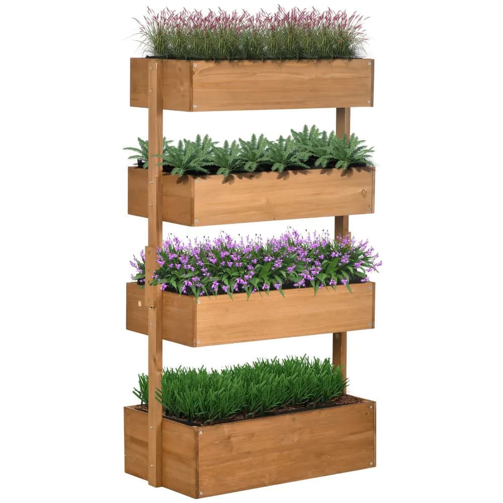 image-Outsunny Raised Garden Bed Wooden Plant Stand Orange