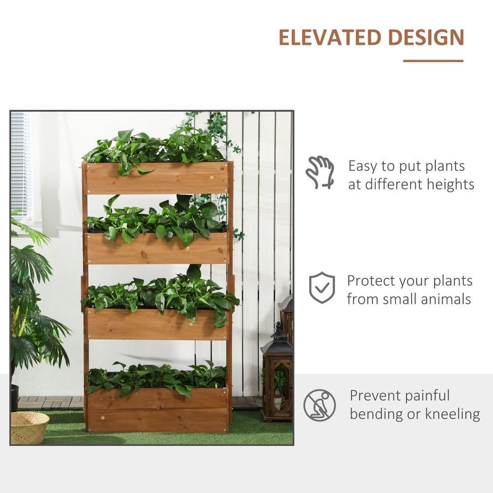 image-Outsunny Raised Garden Bed Wooden Plant Stand Orange