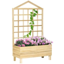 image-Outsunny Wooden Garden Planters with Trellis for Vine Climbing Plants, Natural