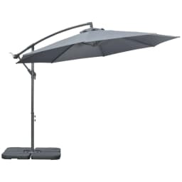image-Outsunny 3(m) Banana Parasol Cantilever Umbrella Garden w/ Base Weights, Grey
