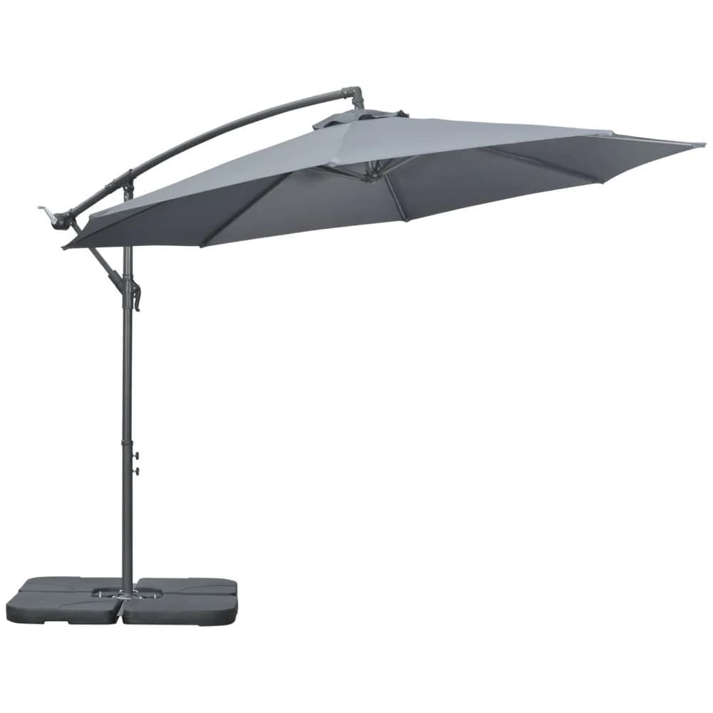 image-Outsunny 3(m) Banana Parasol Cantilever Umbrella Garden w/ Base Weights, Grey