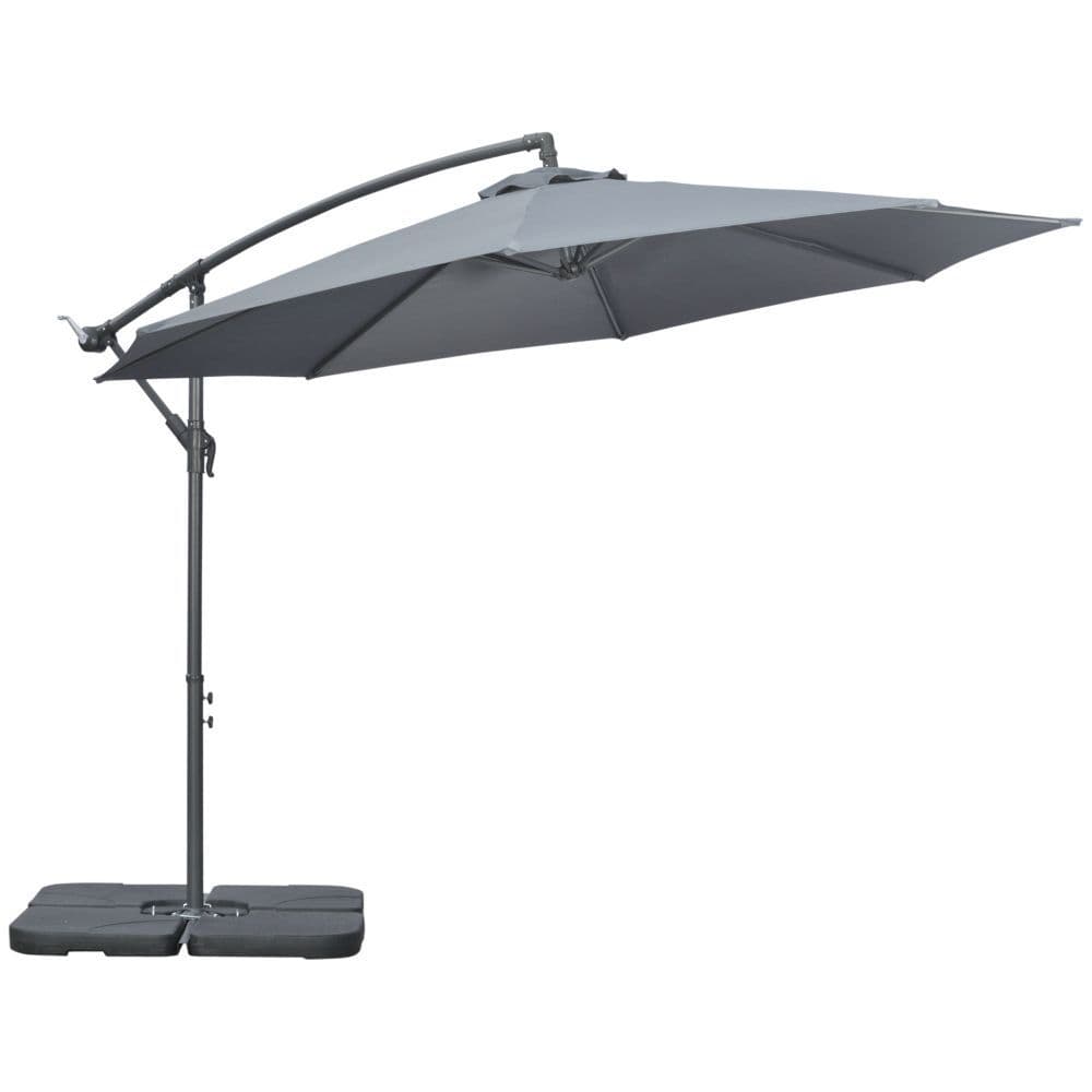 image-Outsunny 3(m) Banana Parasol Cantilever Umbrella Garden w/ Base Weights, Grey