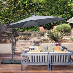 image-Outsunny 3(m) Banana Parasol Cantilever Umbrella Garden w/ Base Weights, Grey