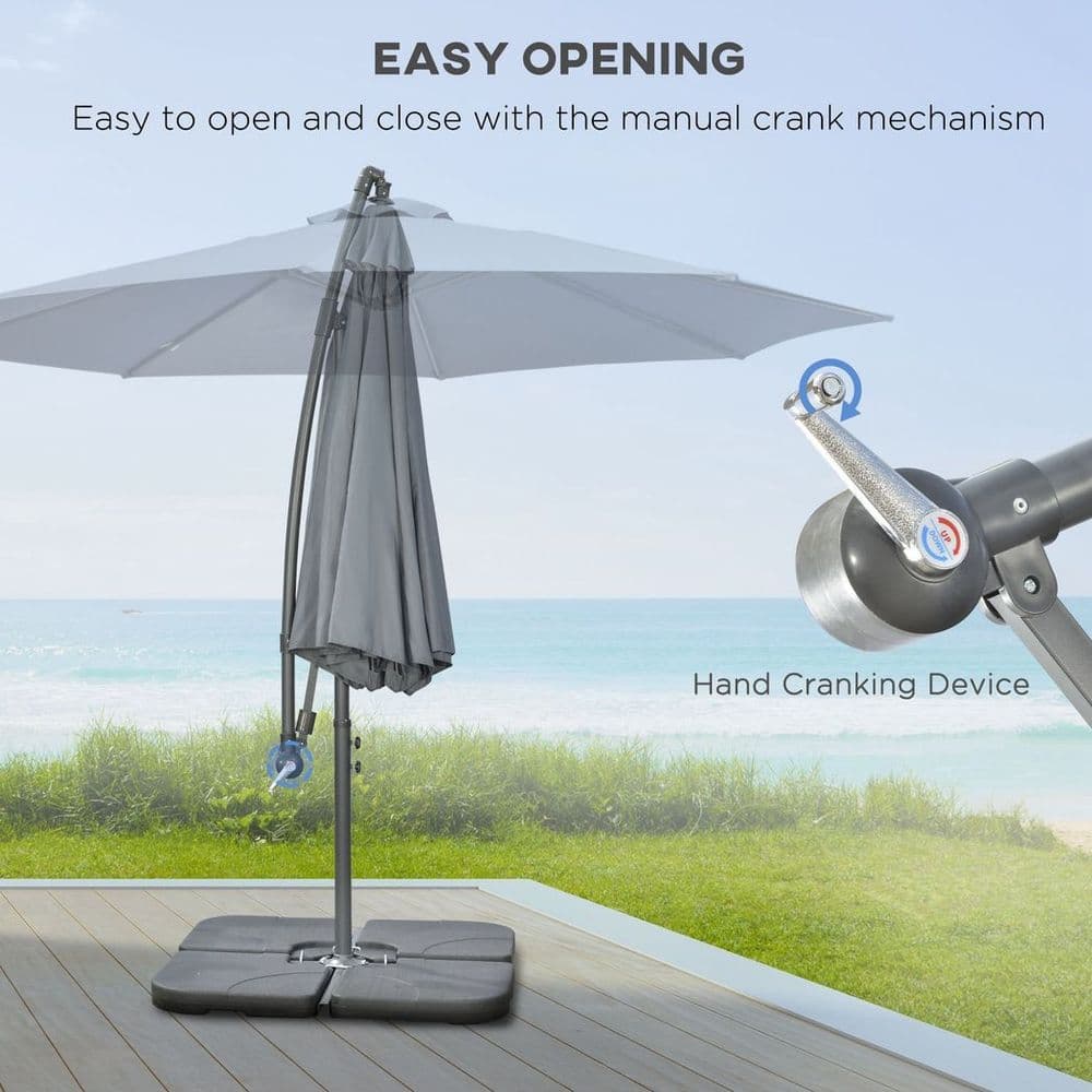 image-Outsunny 3(m) Banana Parasol Cantilever Umbrella Garden w/ Base Weights, Grey