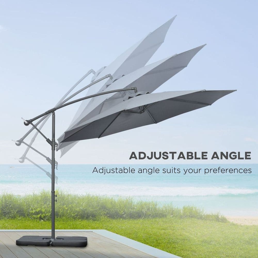 image-Outsunny 3(m) Banana Parasol Cantilever Umbrella Garden w/ Base Weights, Grey