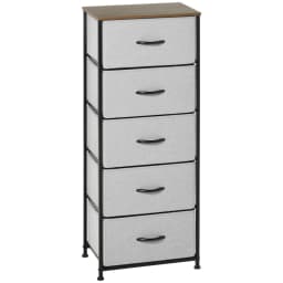 image-HOMCOM 5 Drawer Fabric Chest of Drawers w/ Wooden Top for Closet Hallway Grey