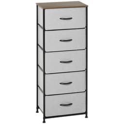 image-HOMCOM 5 Drawer Fabric Chest of Drawers w/ Wooden Top for Closet Hallway Grey