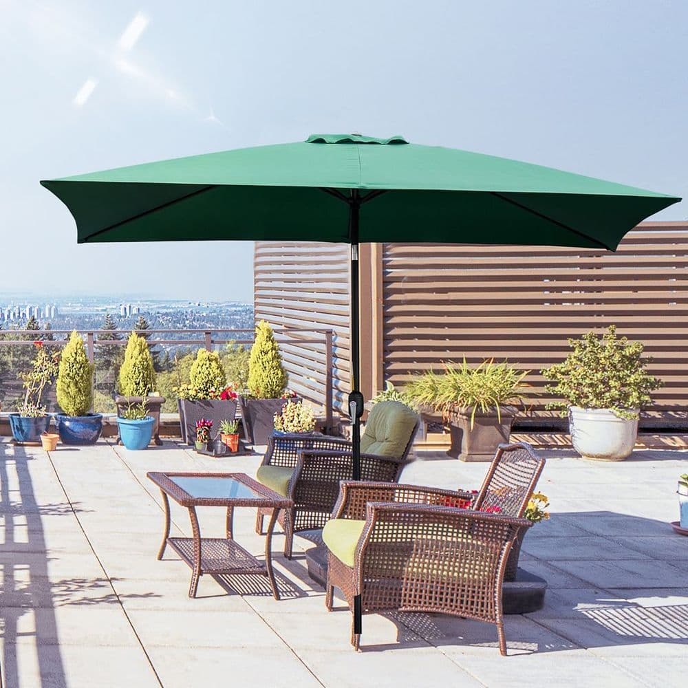 image-Outsunny 3x2m Patio Parasol Canopy Tilt Crank 6 Ribs Sun Shade Garden Green