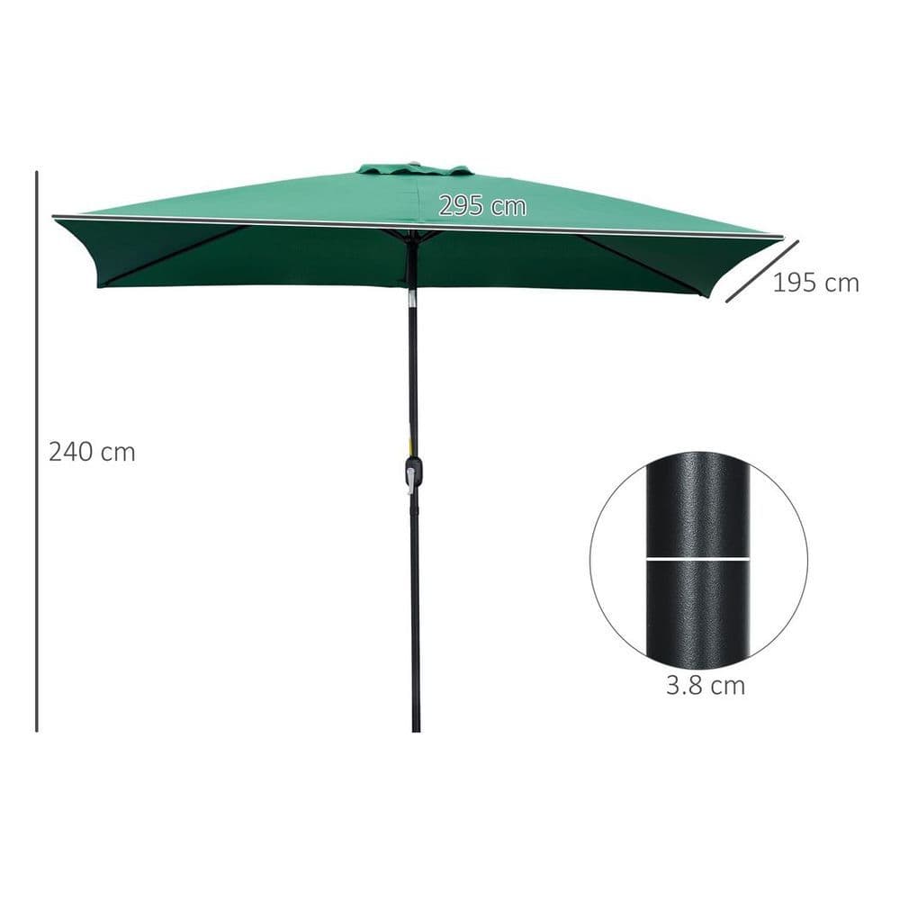 image-Outsunny 3x2m Patio Parasol Canopy Tilt Crank 6 Ribs Sun Shade Garden Green