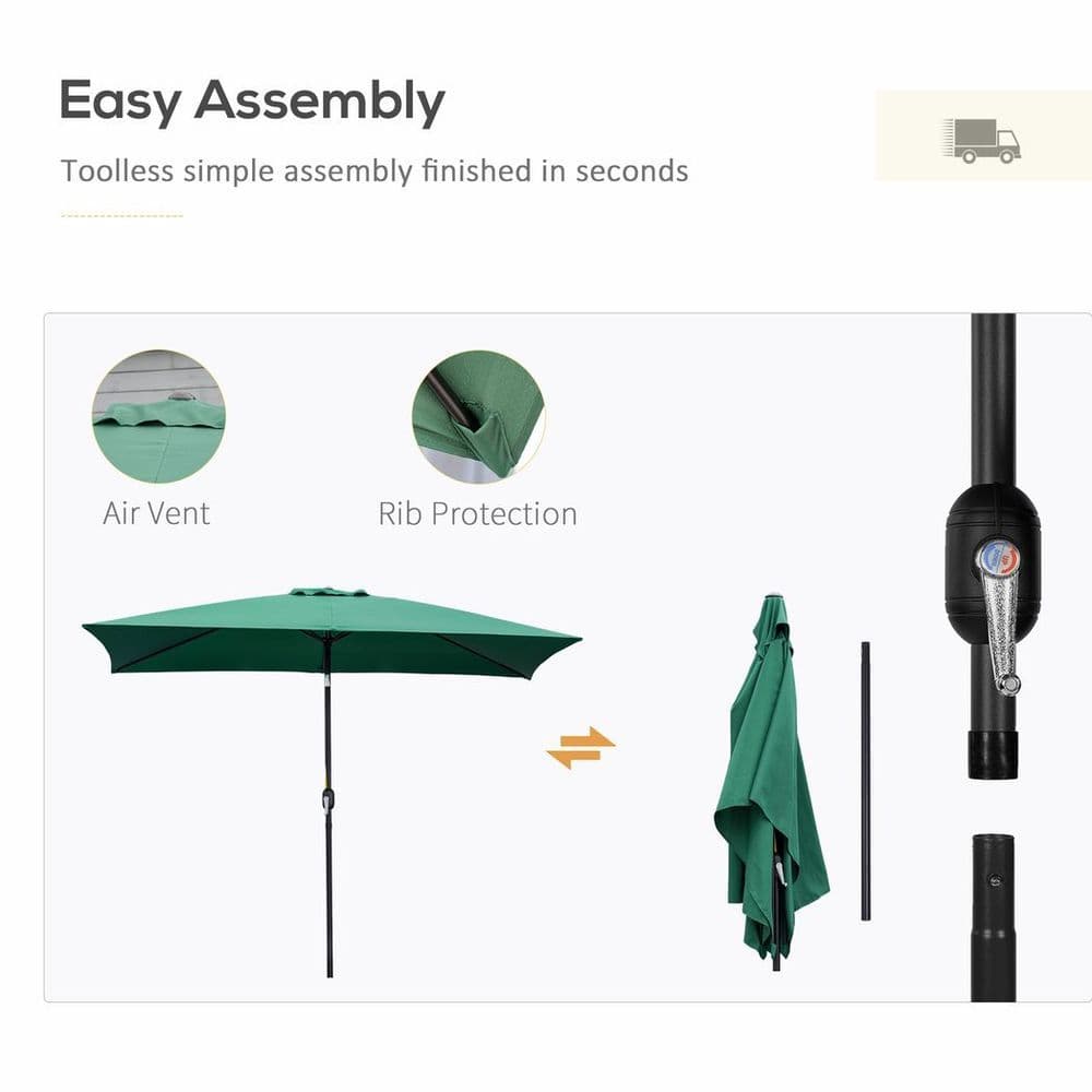 image-Outsunny 3x2m Patio Parasol Canopy Tilt Crank 6 Ribs Sun Shade Garden Green