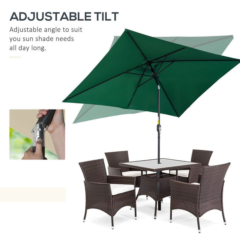 image-Outsunny 3x2m Patio Parasol Canopy Tilt Crank 6 Ribs Sun Shade Garden Green