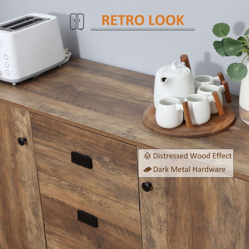 image-HOMCOM Industrial Sideboard, Storage Cabinet, Accent Cupboard Distressed Brown
