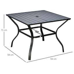 image-Outsunny Garden Table with Parasol Hole for Four, Slatted Metal Plate Top