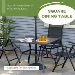 image-Outsunny Garden Table with Parasol Hole for Four, Slatted Metal Plate Top
