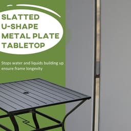 image-Outsunny Garden Table with Parasol Hole for Four, Slatted Metal Plate Top