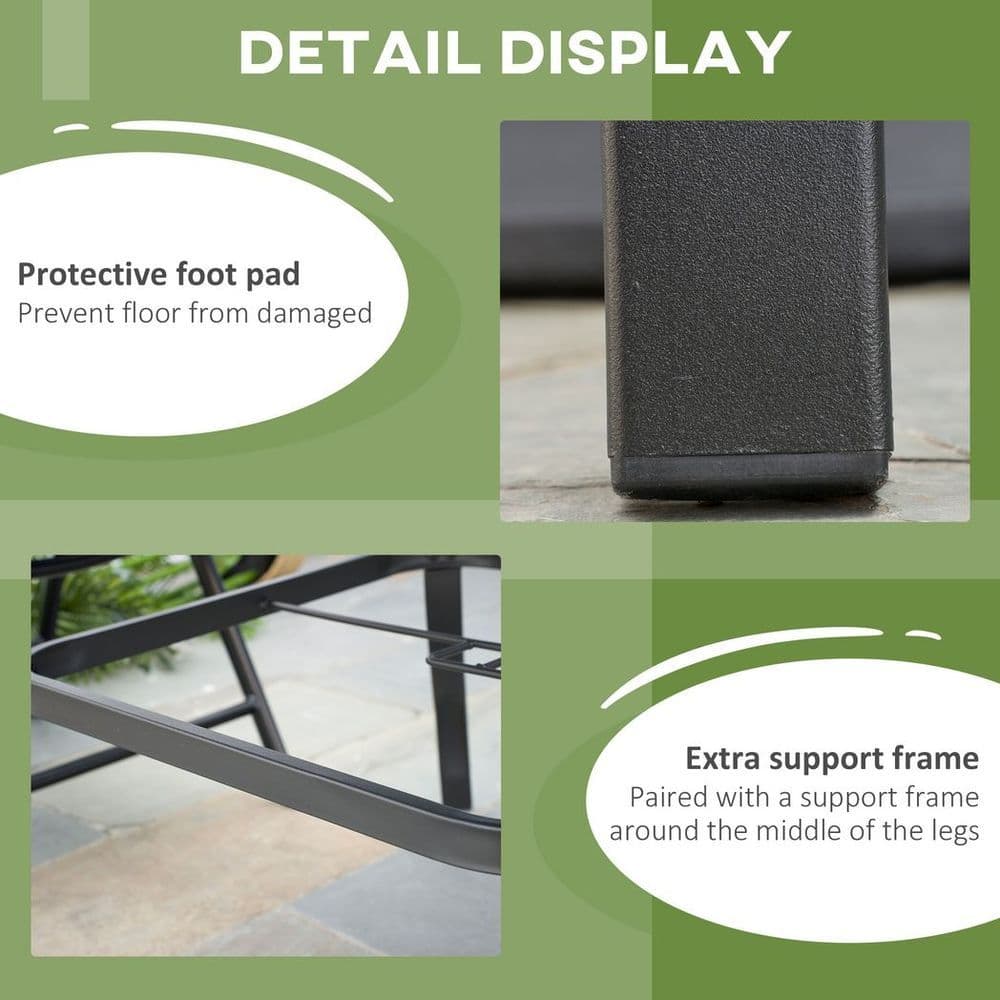 image-Outsunny Garden Table with Parasol Hole for Four, Slatted Metal Plate Top