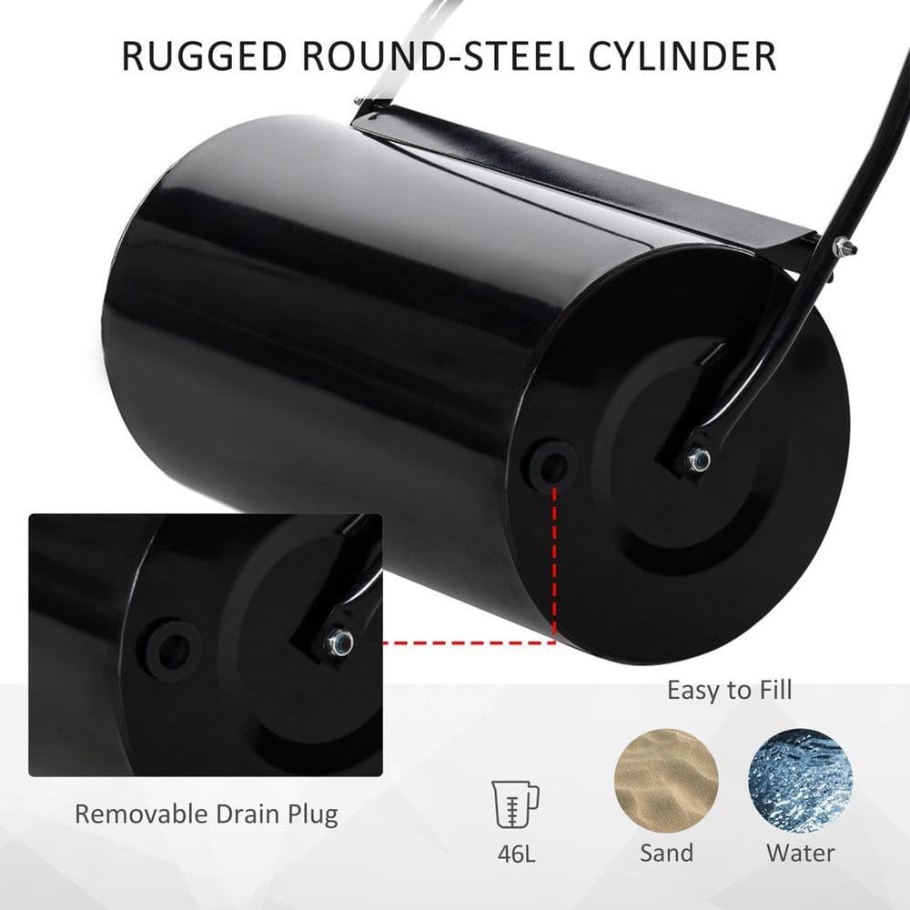 image-DURHAND Heavy Duty Garden Lawn Roller Push Tow Water Sand Filled 46L Equipment