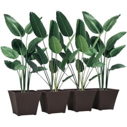 image-Outsunny 4-pack Plant Pots Rattan Effect, Flower Pot Stackable, Indoor/ Outdoor